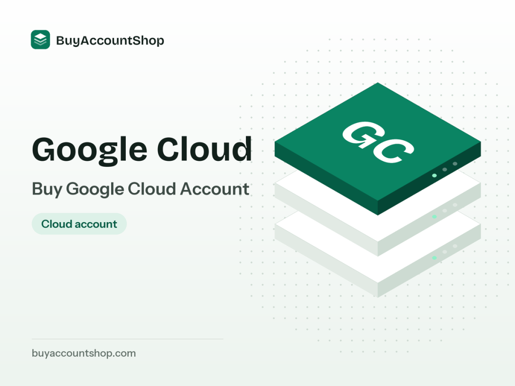 Buy Google Cloud Account product visual with the Google Cloud name and a layered cloud server illustration